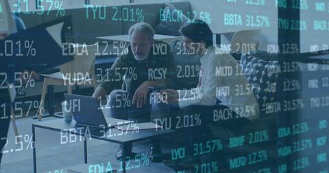 Business Team Analyzing Data with Digital Analytics Overlay