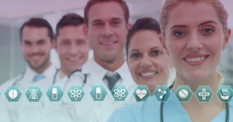 Medical Team Standing in Front of Digital Healthcare Icons - Download Free Stock Images Pikwizard.com