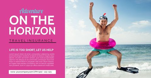 Carefree Senior Energized on Sunny Beach Vacation for Travel Insurance - Download Free Stock Templates Pikwizard.com