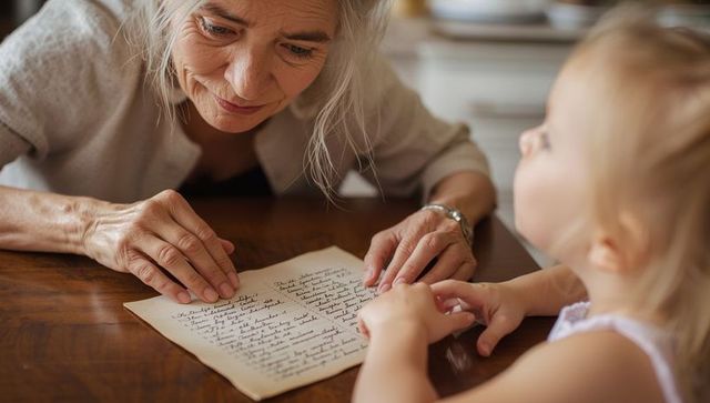 Grandma and Toddler Bonding Over Handwritten Letter