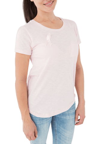 Smiling Woman Wearing Pink Shirt for Breast Cancer Awareness Transparent Background