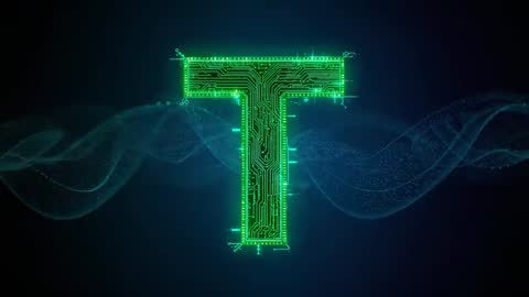 Pulsating Neon Green Letter T with Digital Wave