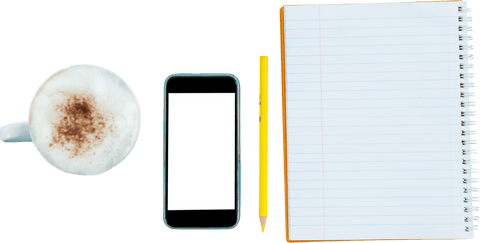 transparent workspace essentials: coffee, phone, notepad, and pencil - Download Free Stock Videos Pikwizard.com