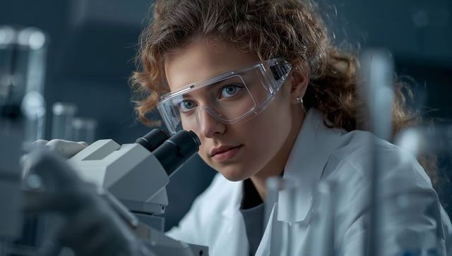 Scientist Observing Through Microscope in Modern Laboratory Setting