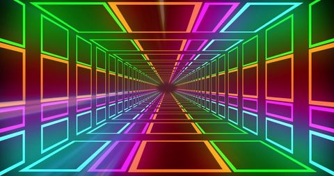 Colorful neon light paths creating a futuristic tunnel