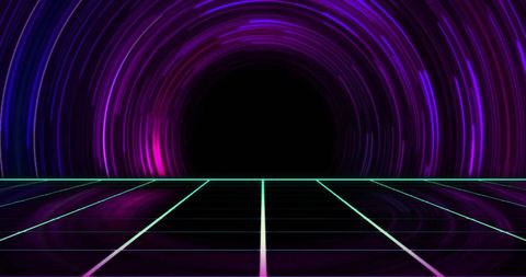 Neon Grid and Glowing Tunnel in Retro-Futuristic Style
