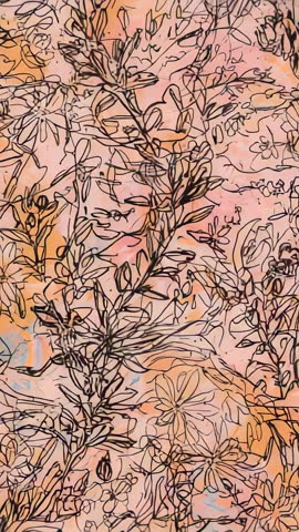 Vertical video showing botanical line-art panel on peach orange gradient for decor