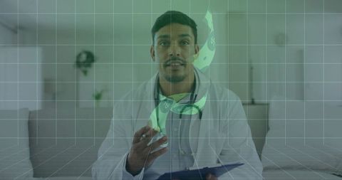 Doctor Using Holographic Technology for Telehealth Solutions at Home