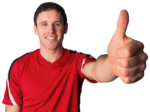 Cheerful Sports Fan Giving Thumbs Up with Transparent Background
