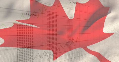 Canada Flag with Financial Chart and Economic Data