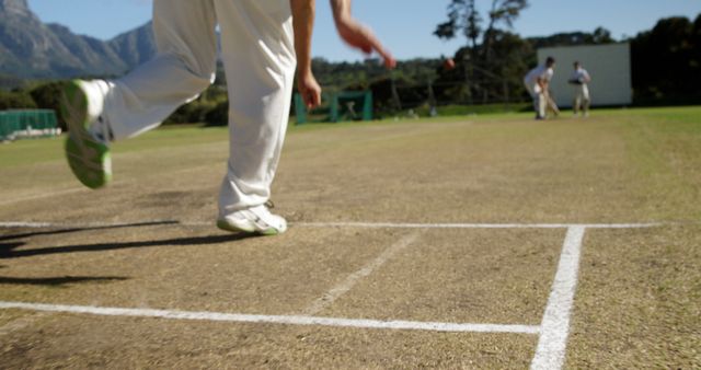 Cricket Bowler Releasing Ball on Pitch during Match - Download Free Stock Images Pikwizard.com