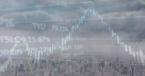 Digital Data Chart Overlaying Urban City Skyline