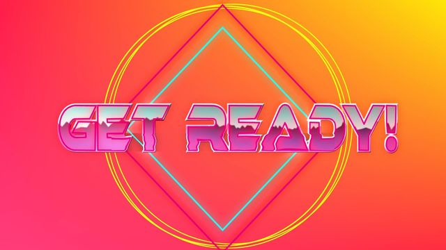 Bright and engaging text animation with the words 'Get Ready' in bold lettering against an energetic geometric and colorful background. Perfect for use in digital banners, video game startup screens, entertainment trailers, and promotional materials seeking a dynamic and modern aesthetic.