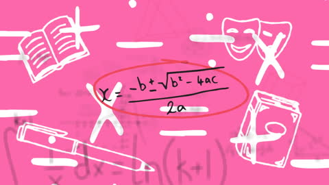 Mathematical Equations and School Icons on Vibrant Background