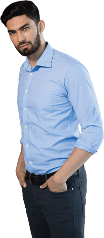Young Man in Blue Shirt Posing Confidently Transparent Background - Download Free Stock Videos Pikwizard.com