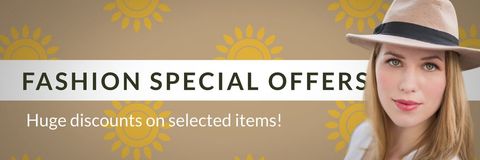 Fashion special offers banner with woman in hat