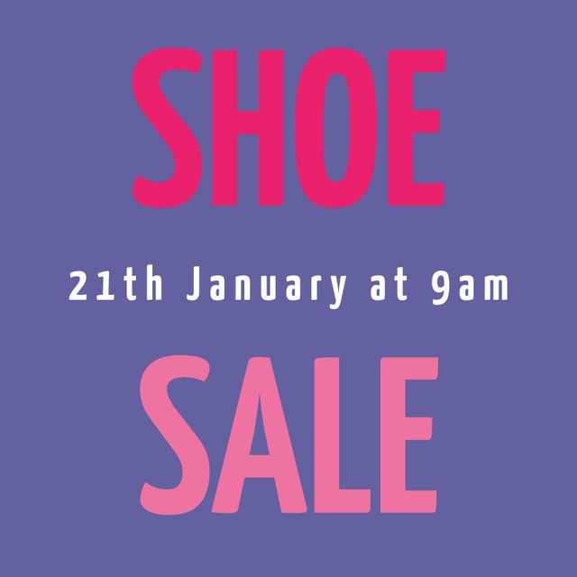 Ideal for promoting footwear sale events online or in-store. Can be used on social media platforms, store websites, email newsletters, and printed flyers to attract customers to a discount shoe sale happening on January 21st at 9 am.