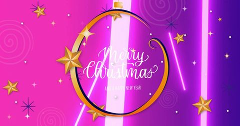 Neon Merry Christmas Greeting Stars Festive Holiday