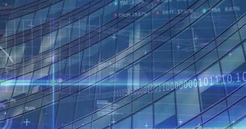 Abstract Futuristic Financial Data Overlay on Office Building