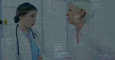 Digital Healthcare: Doctor Consulting Patient with Data Overlay