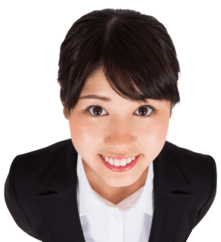 Smiling Asian Businesswoman Viewed from Above Transparent Background