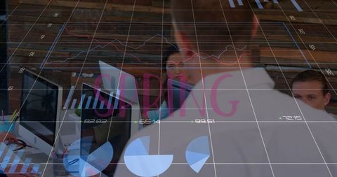 Business Team Analyzing Financial Data and Growth Statistics