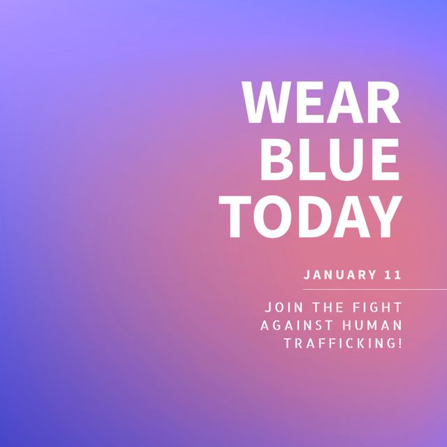 Image of wear blue today on violet and pink background. Human rights, trafficking awareness and symbolic concept.