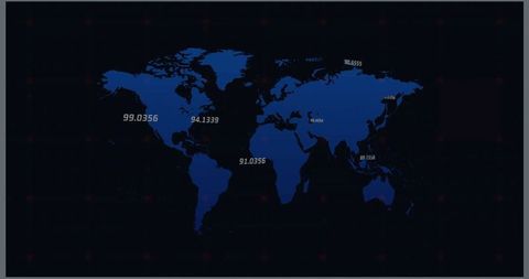 Seamless digital world map with data points on dark theme