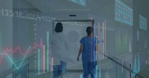 Healthcare Professionals in Hospital with Digital Medical Analytics Overlay