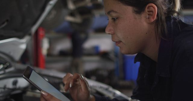 Female Mechanic Using Digital Tablet in Auto Shop - Download Free Stock Images Pikwizard.com