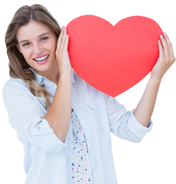 Smiling Woman Holding Large Red Heart Card Transparent Background - Download Free Stock Videos Pikwizard.com