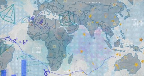 Global Map with Holographic Equations and Data Symbols - Download Free Stock Images Pikwizard.com