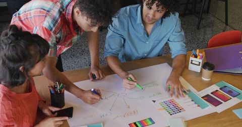 Team Collaborating on Creative Mind Map in Coworking Space