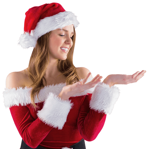 Smiling Woman in Santa Costume On A Transparent Background