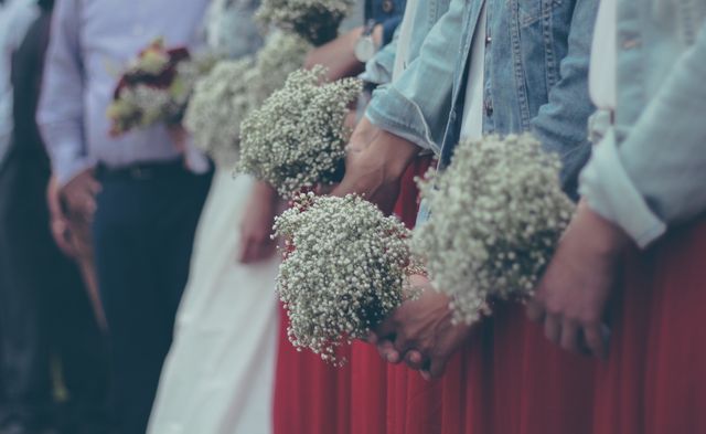 Wedding Party Holding Baby's Breath Bouquets - Download Free Stock Images Pikwizard.com