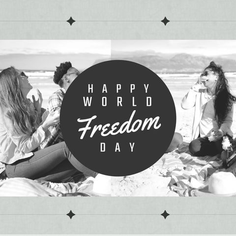 Celebrating World Freedom Day on the Beach with Friends - Download Free Stock Templates Pikwizard.com