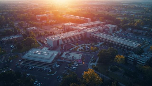 Modern Suburban Complex at Sunset with Aerial View