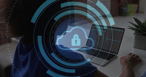 Cloud security concept with coder at workstation