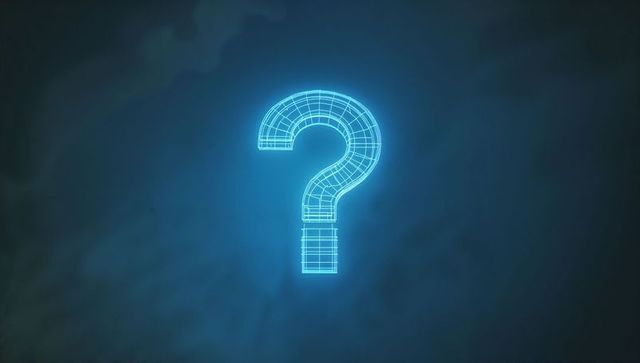 Holographic Wireframe Question Mark in Virtual 3D Space