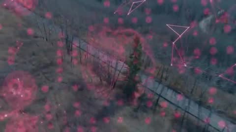 Aerial View with Digital Technology Overlay on Field