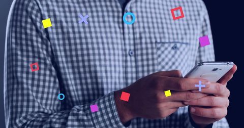 Man Using Smartphone with Abstract Colorful Shapes