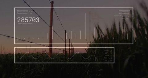 Infographic Overlay with Fence at Sunset in Rural Farmland