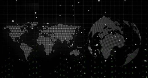 Digital Network Globalization Concept with Dotted World Map and Binary Code