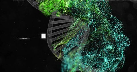 3d dna strand with green and blue particles - Download Free Stock Images Pikwizard.com
