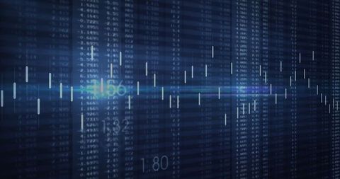 Digital Financial Trading Chart with Candlesticks and Blue Glow