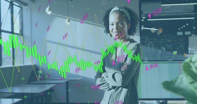 Confident Businesswoman with Digital Financial Data Overlay - Download Free Stock Images Pikwizard.com