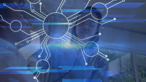 Digital Network Connections Overlaying Business Professionals