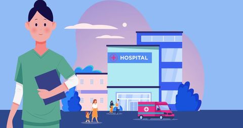 Animated Healthcare Professional Outside Modern Hospital