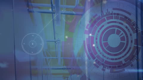 Futuristic Digital Interface Over Computer Servers