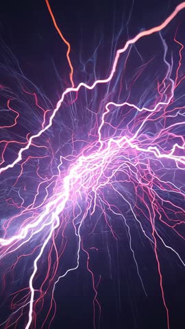 Pulsating Neon Plasma Arcs Racing Outward in Vertical Energy Tunnel